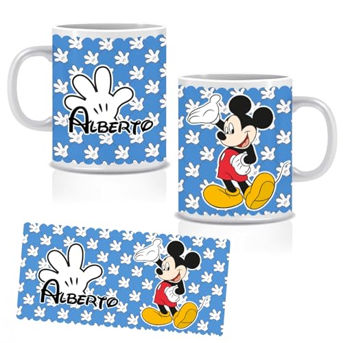 Caneca de plástico personalizada. Ideal para a escola e o berçário. Voe ao pescoço. Presentes personalizados. Modelos diferentes à escolha (Mickey azul)