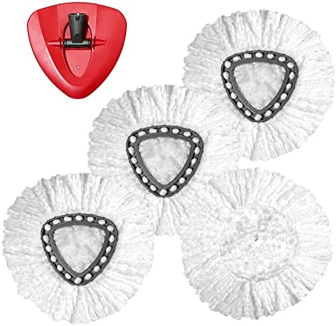Spin Mop Replacement Head - 4Pack O Cedar EasyWring Mop Refills Compatible with Triangle Spin Mop - Microfiber Mop Easy Cleaning Floor Head Mop for Floor Cleaning Includes 1 Rotating Mop Base