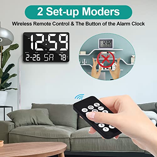 U-picks Digital Wall Clock, 11.5" Large Display With Wireless Remote Control, Oversize Alarm With Date Temp, 12/24H - Image 4