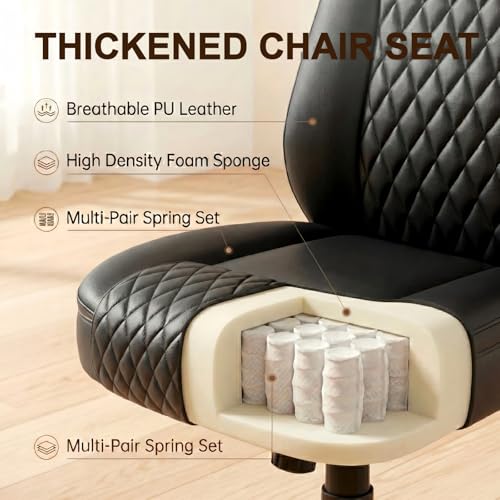 Image of GTPLAYER Leather Office Chair, Home Desk Chair with Flip-up Arms and Ergonomic Back - Comfy Heavy Duty Executive Chair for Home Office Gaming, Black