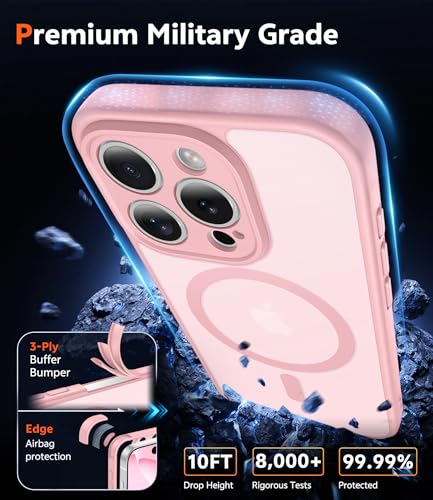 Image of FNTCASE for iPhone 16 Pro Case: Matte Magnetic Phone Cases with Screen Protector Compatible with Magsafe Slim Anti Yellowing Rugged Shockproof Protective Translucent Cell Phone Cover (C-Pink)