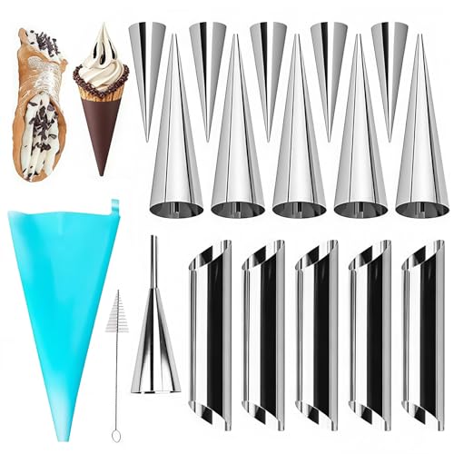 18 Stück Schaumrollenformen Edelstahl Cannoli Backformen mit Reinigungsbürste Professionelles Backzubehör für Cannoli Schillerlocken Sahnerollen Hörnchen Cremerollen und mehr