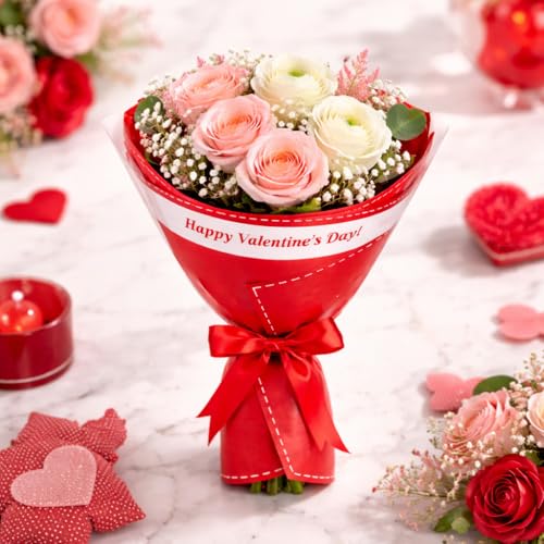 Image of Oasis - 20 Sheets Korean Style Waterproof Premium Bouquet Wrapping Sheet (58cm x 58cm, 60 Microns) | Valentine Special Design, Giftwrap for Flowers & DIY Gift Wrapping Paper For Valentines Day - Red
