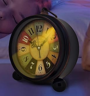 Vintage Analog Alarm Clock, 5.25 inch Small Silent Desk Clock with Night Light, Battery Operated for Table, Bedroom, Bedside, Living Room, Gift Clock (Tuscan Style)