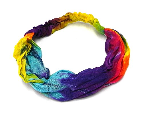 Mia Jewel Shop Multicolored Rainbow Tie Dye Soft Cotton Elastic Headband Expandable Hair Wrap Bandana - Womens Hippie Fashion Handmade Gifts Boho Accessories