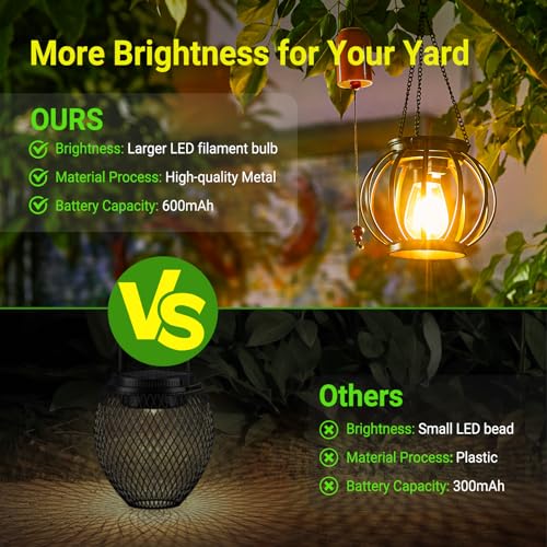 image for KOOPER Solar Lanterns Outdoor Waterproof, Upgraded Metal Hanging Solar