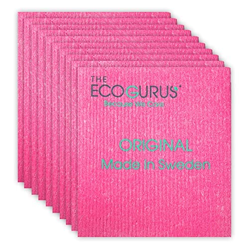 The EcoGurus Paños suecos para Cocina, paños de Cocina suecos Naturales Altamente absorbentes, paño de Esponja de celulosa, Color Rosa