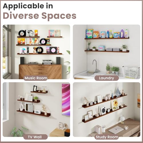 Image of Solid Wood Floating Wall Shelf | Premium Wall Mounted Wooden Shelf for Living Room, Bedroom & Office | Modern Minimalist Decor Shelf | 22 Inch | Teak Finish