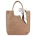 QTKJ Summer Beach bag, Handwoven Straw Bag, Soft Large Beach Tote Boho Beach Shoulder Hand Bag, Woven Bag for Women Vacation Travel, Daily(Khaki)