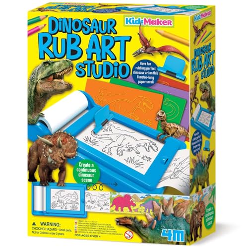 4M KidzMaker Dinosaur Rub Art Studio Craft Kit | Creative Drawing & Rubbing Art Set with 8 m Scroll Templates | Fun Dinosaur Art Activity for Kids Aged 4+ | Screen-Free Play