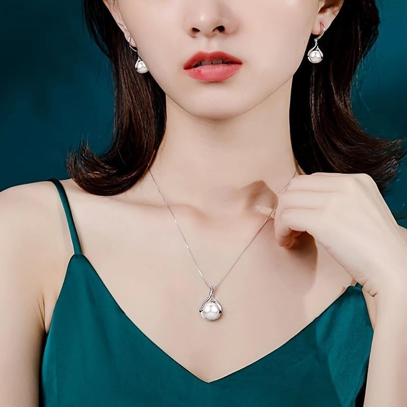Classic Pearl Jewelry Set for Women Elegant Necklace and Earrings CZ Freshwater Cultured/Simulated Opal Infinity Pendant Perfect as Special Occasion Gift ﻿ - Image 6