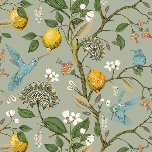 Livelynine 17.5x591 Vintage Peel and Stick Wallpaper Birds Flowers Kitchen Wallpaper Sage Green Floral Gold Lemons Trees Boho Blue Bird Self Adhesive Contact Paper Decorative Cabinet Vinyl Wrap Walls by Livelynine - Used condition - Image 7