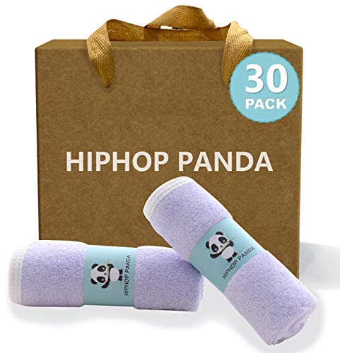 Image of HIPHOP PANDA Baby Washcloths, Rayon Made from Bamboo - 2 Layer Ultra Soft Absorbent Newborn Bath Face Towel - Reusable Baby Wipes for Delicate Skin - Purple, 30 Pack