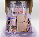 Genérico Pack de regalo personalizado, taza, marcapáginas, libreta y decoración personalizable de caja, personalizable con nombre o iniciales y frase.