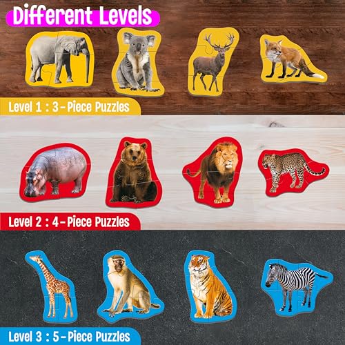 12 Puzzles de Animales Salvajes, 48 Piezas, Rompecabezas de Safari Realistas con Guía de Nombres para Niños Pequeños de 3+ Años miniatura 2