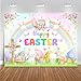 Mocsicka Spring Easter Backdrop Bunny Easter Eggs Party Decorations Rainbow Rabbit Egg Hunt Garden Easter Photo Background Banner (7x5ft)