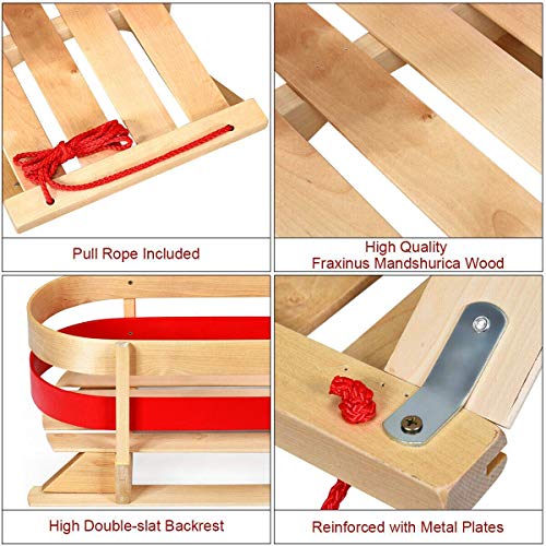 Nightcore Baby Pull Sled, Wood Sleigh Snow Sledge Pull Steering Slider With Bent Backrest And Runners, Sleigh Toboggan With Solid Wood Seat Pulling Rope, Portable Wooden Sleigh For Kids Toddlers #TOP4