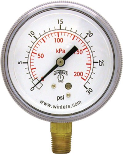 Winters P9S 90 Series Steel Pressure Gauge with Removable Lens, 0-15 psi/kpa, 3-1/2