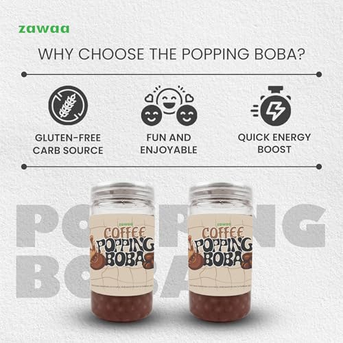 Image of ZAWAA 2 Popping Boba (Each 300gm) Total 600gm (Fruit Flavours), 2 Stainless Steel Straws (12mm), 1 Cleaning Brush, 1 Boba Scoop | Combo of 2 Coffee
