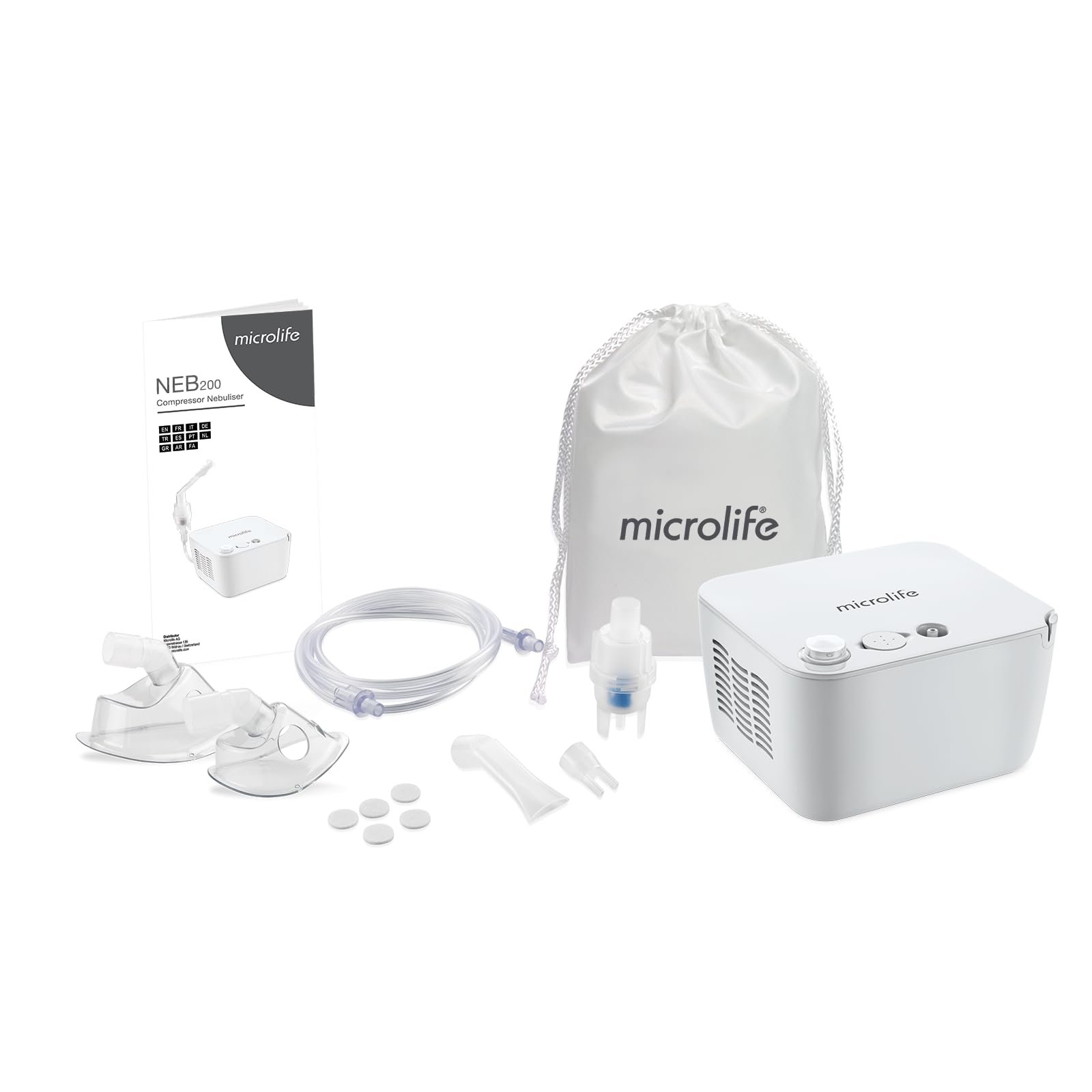 Inhalador de pistón neumático NEB 200 Microlife + dos mascarillas