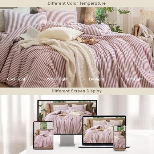 Image of MooMee Striped Duvet Cover Set 100% Washed Cotton Linen Like King