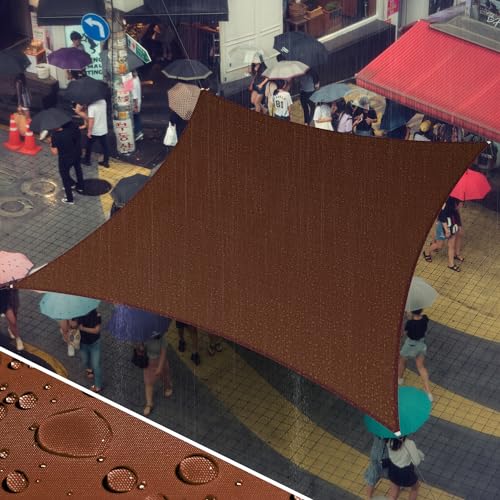 Amgo Toldo tipo vela rectangular impermeable de 14 x 14 pies, color marrón, 95% de bloqueo UV, resistente al agua y a los rayos UV, AMWTPS14, patio al aire libre, jardín, cochera (personalizado)