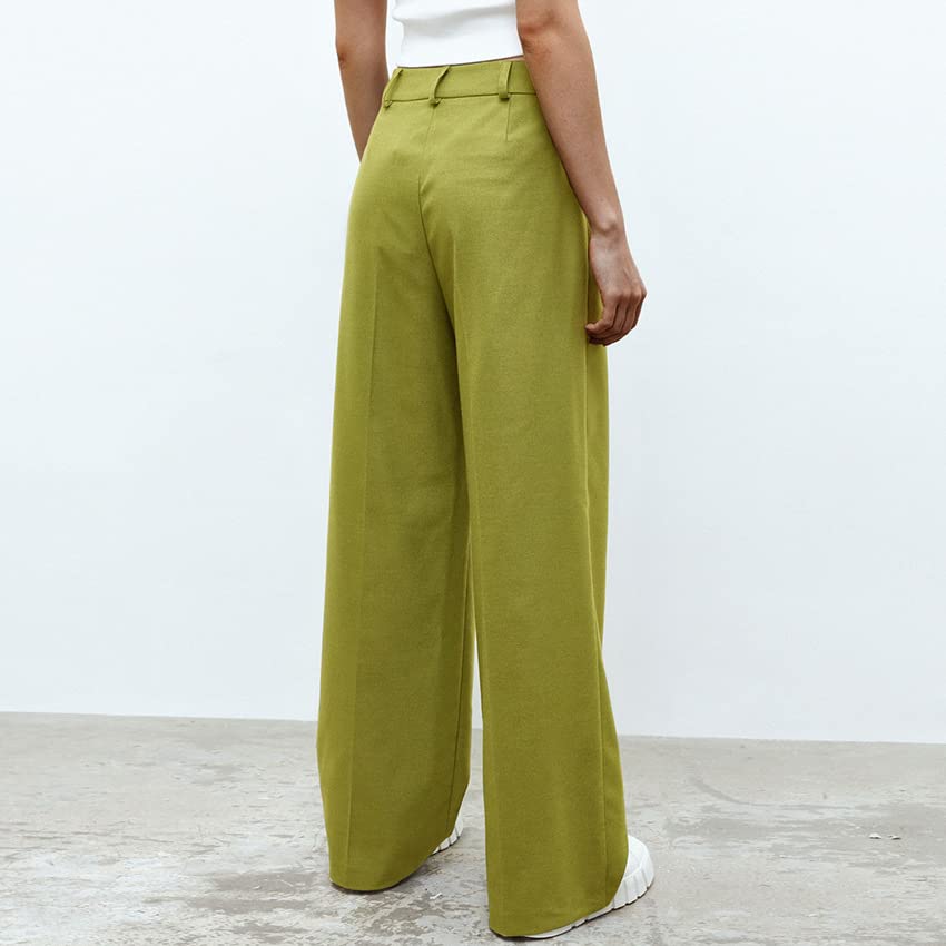 Women High Waist Casual Wide Leg Long Palazzo Pants Loose Fly Cropped Office rousers4