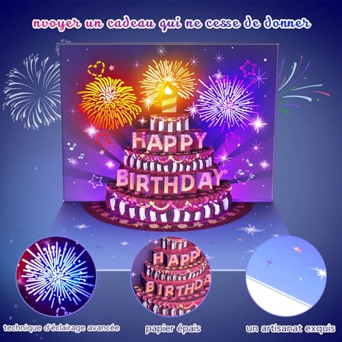 FITMITE 3D Carte Anniversaire Musicales et Lumineuses Amusantes Pop Up Cartes de Vœux Cadeau pour Femme Anniversaire Pour Fille Ami Homme Collègues – vue 4