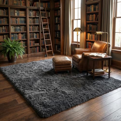 Tapete suave peludo para dormitorio 7x10 pies gris oscuro miniatura 3