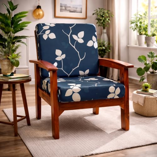 Image of STITCHNEST 'Contour Fit Series' Stretchable Printed Wooden Sofa Cover (Pack of 2) - Elastic Wooden Chair Cover | Wooden Sofa Seat Cover | Size - 20-21 x 20-21 x 3-5 in