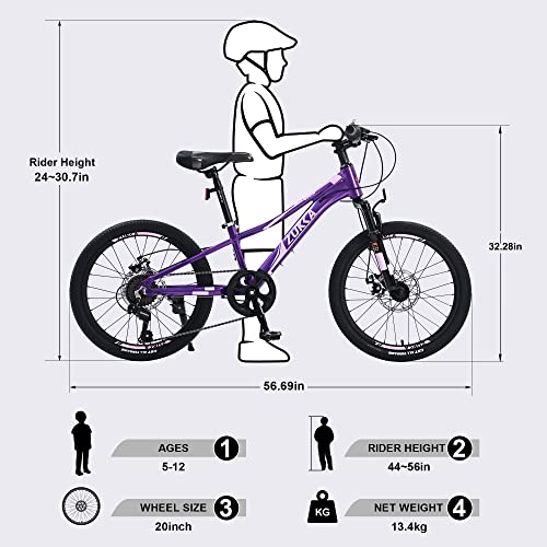 Weerock 20 Inch Kid's Mountain Bike Mtb Shimano 7 Speeds Aluminium Alloy Frame Bicycle For Boys Girls,Youth,Purple #TOP3