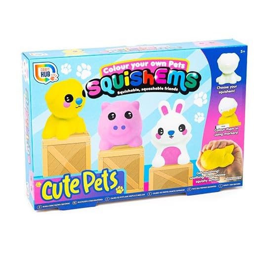 RMS International Colour Your Own Pet Squishems - DIY Squeeze Toy Kit for Children Kids Unisex Ages 5+ | Includes Rabbit, Pig, and Dog Pets | Creative & Therapeutic Sensory Fun