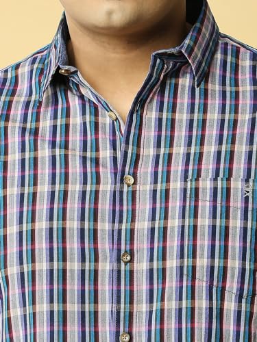 Image of Thomas Scott Men Pure Cotton Regular Plus Size Premium Checked Casual Shirt