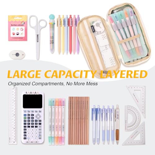 Image of EASTHILL Big Capacity Pencil Pen Case Office College School Large Storage High Capacity Bag Pouch Holder Box Organizer (Cyan)