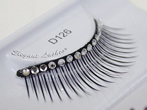 Miniatura 3 de D126 (paquete de docena profesional - 12 pares)  Pestañas postizas alargadoras con diamantes de imitación para disfraz de Halloween