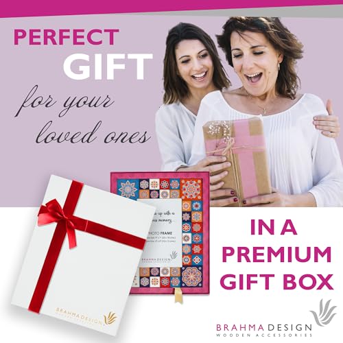 Image of Photo Frame with Gift Box | Size: 9 inch x 7 inch (Photo 4 inch x 6 inch) | Floral Tiles | Aesthetic Decorative Photo Frame for Wall Mount and Tabletop