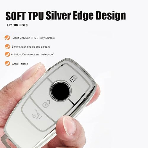 Miniatura 5 de ontto Carcasa de TPU para llave Benz 2017-2021 Clase E con borde plateado para llave de coche 2018-2021 Clase S 2 protector de llave suave (blanco 3