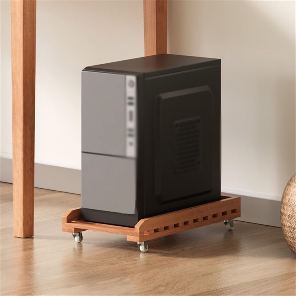 Office CPU Stand Office Storage Rack Portable Moveable PC Host Holder Bracket Shelf Heat Dissipation Rack with Wheels Accessories(Brown) (Natural)