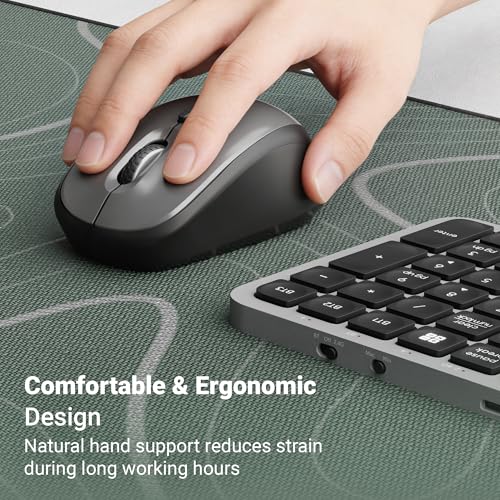 Image of Zebronics Wireless Mouse, Dual Mode 2.4GHz + BT, Upto 1600 DPI, 4 Buttons, USB Nano Receiver, Silent Operation, Ergonomic Design (Pulse 100, Black + Grey)