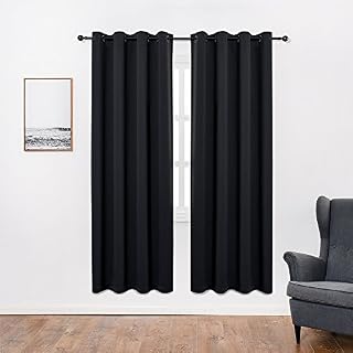 Anjee Eyelet Blackout Thermal Insulated Curtains 2 Panels 66 x 72 inch for Living Room/Bedroom/Nursery with 2 Matching Tie Backs Black