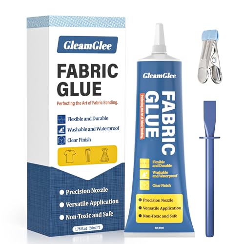 Fabric Glue, Permanent Extra Strong Clear Washable Fabric Adhesive for Clothing Repairs, Patches, Denim, Rhinestones, Felt, Crafts & Upholstery, 1.76 oz