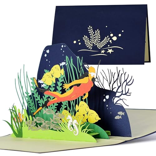 Diese-Klappkarten Tarjeta de cumpleaños para buceo, cupón de buceo, cupón de viaje para bucear, esnórquel, ideas de regalo de cumpleaños, bodas, vacaciones, H19AMZ