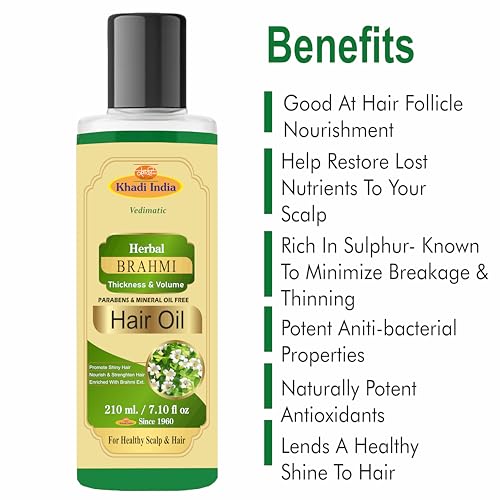 Image of Khadi Herbal Natural Amla & Brahmi Hair Oil, Natural Oil For Thick & Voluminous Hair Oil For Controlling Hair Fall & Premature Greying (Pack Of 2-420 ml., Brahmi Oil)