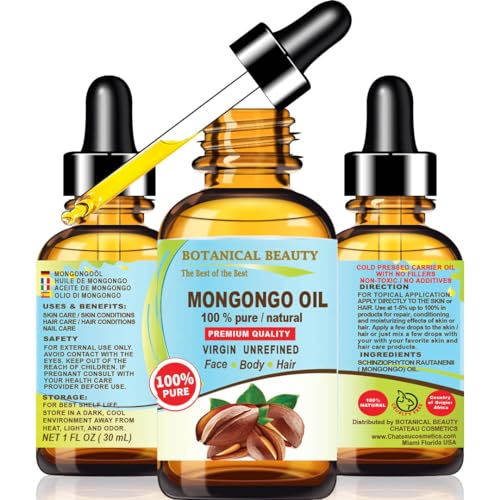 Botanical Beauty MONGONGO OIL Manketti Seed Oil 100% Pure Natural Virgin Unrefined Cold-pressed carrier oil 1 Fl oz 30 ml For Face, Skin, Body, Hair, Lip, Nails, Rich in vitamins E