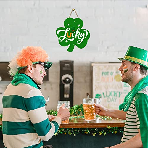 St Patricks Day Decorations - Lucky Shamrock Decorations - Wooden Door Sign Hanging Wreath For Home Wall Farmhouse Indoor Outdoor Decor Party Supplies #TOP4