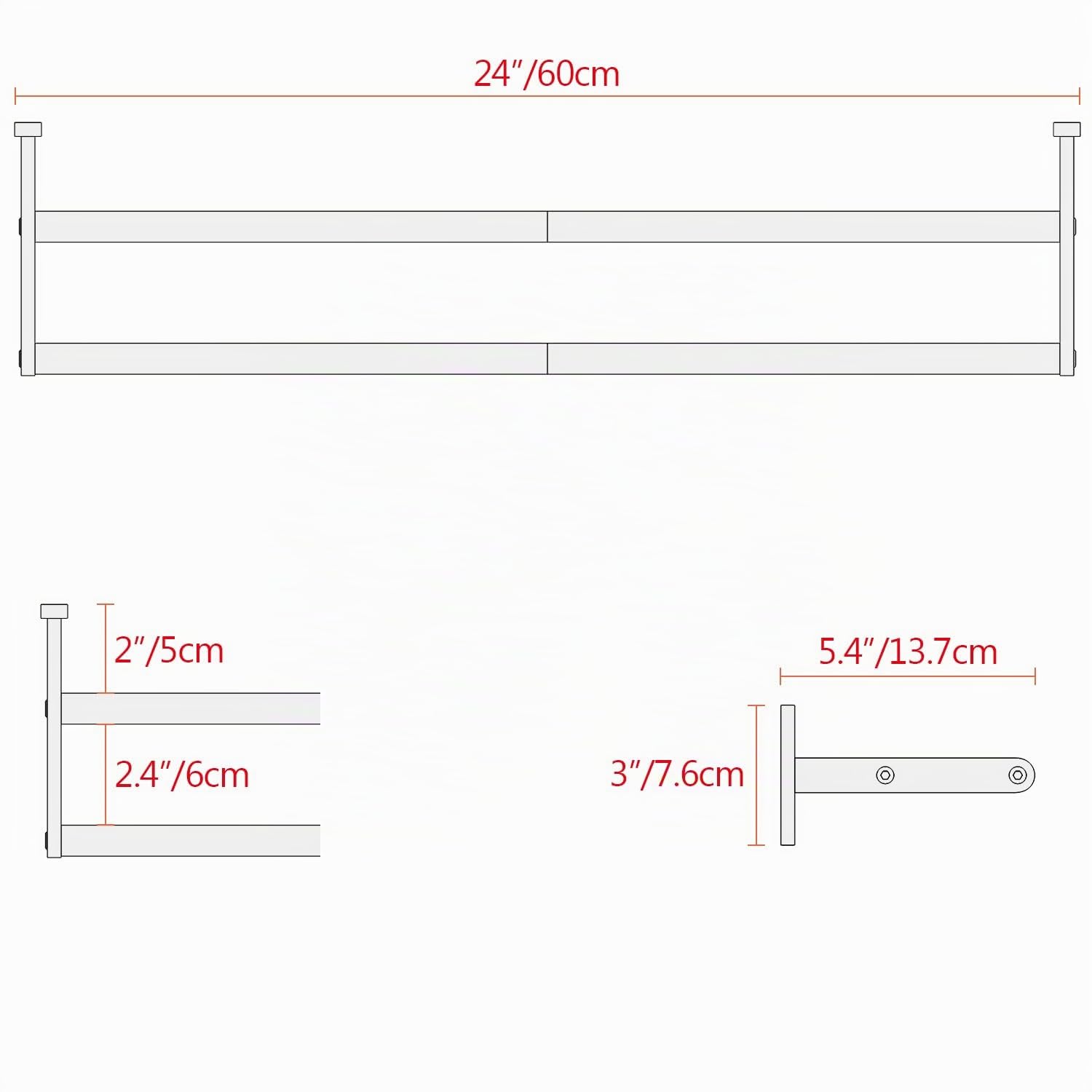 YUMORE Porta Asciugamani Doppio 60CM/24IN Acciaio Inox Portasciugamani Bagno 2 Braccio Porta Salviette da Parete Asciugamani Organizer per Bagno Cucina Toilette, Spazzolata