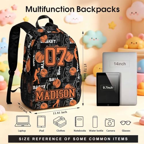 Image of Custom Backpack for Kids Personalized Boys Backpacks Back to School Set | Kids Customized Toddler Backpack for Boy with Lunch Bag Book Bag Kindergarten Prek Preschool Gifts Black Basketball Sports