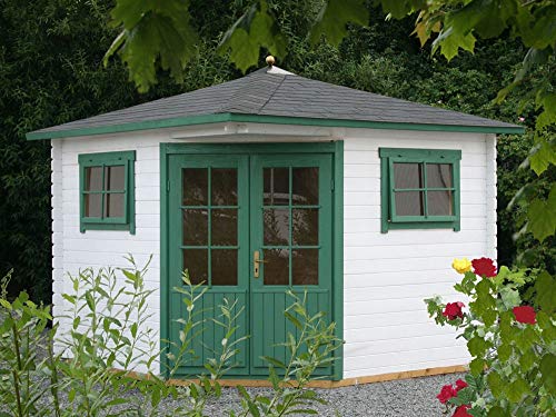 Alpholz 5-Eck Gartenhaus Claudia aus Massiv-Holz | Gerätehaus mit 28 mm Wandstärke | Garten Holzhaus mit Imprägnierung…