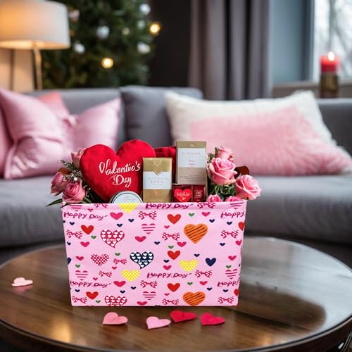 Image of Valentine's Day Basket Gift for Empty Cute Heart Large Storage Bin for Kid and Baby Room Decor (Happy Day Love)
