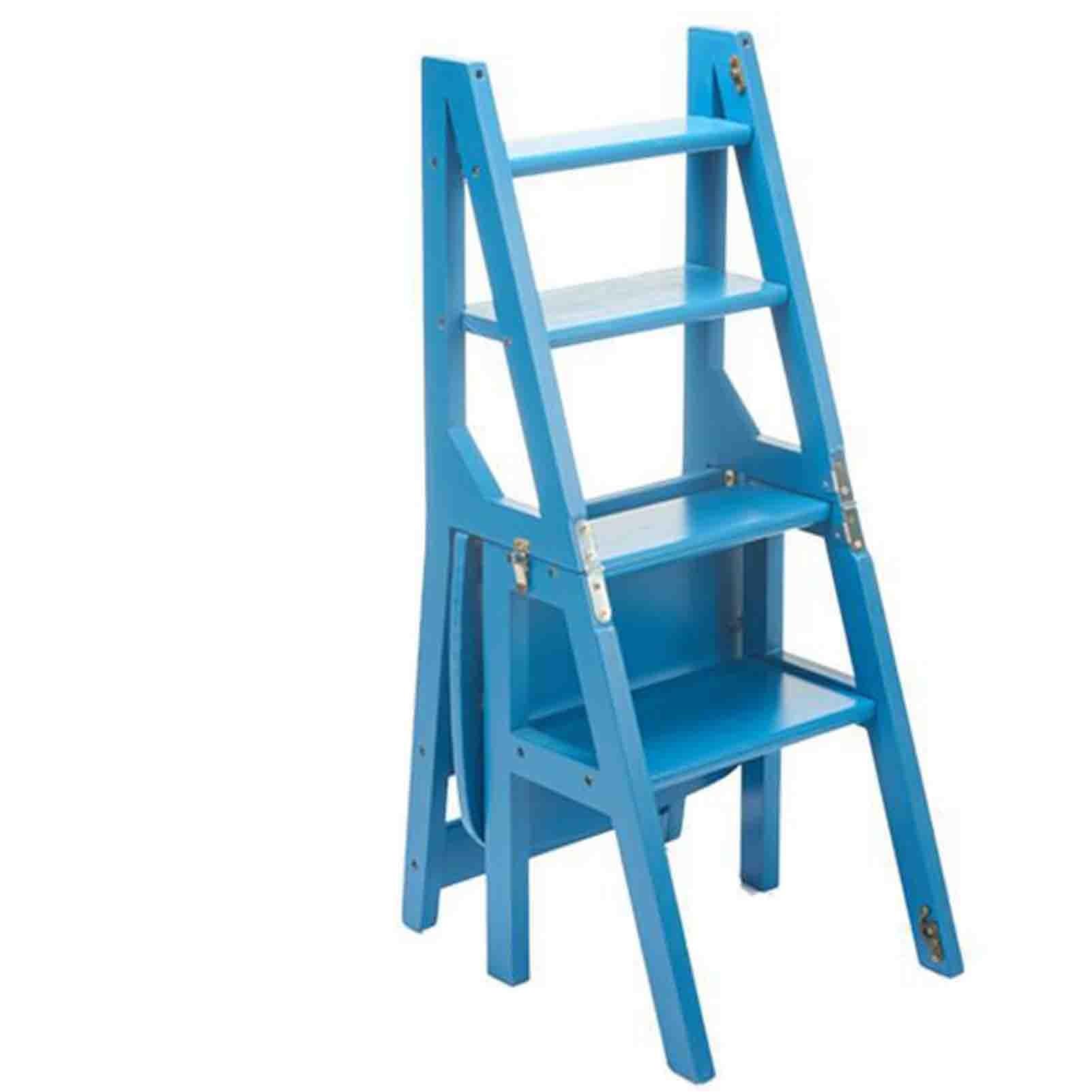 WQPMNYG Folding chair Deformable ladder and chair Multi-functional folding ladder and chair Wooden four ladder stool High load-bearing ladder and chair Structurally stable No burrs Life span (Color